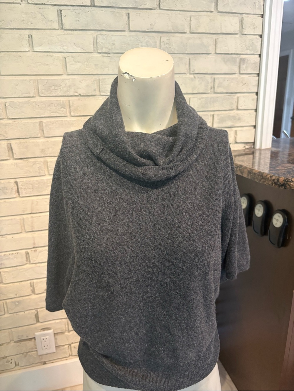 YUKA Platinum Charcoal ribbed knit Gray Cowl Neck Sweater silk cashmere